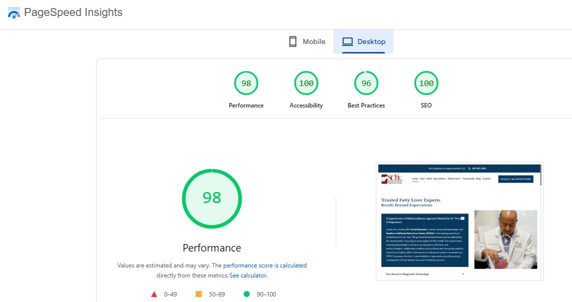 Fatty Liver Center PageSpeed report